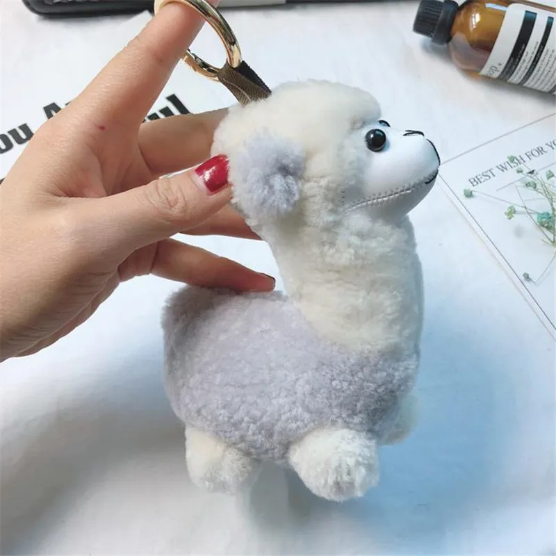 Cute Alpaca Small Wool Fur Keychain Pendant plush toys keychain ladies car bag Christmas birthday gift About 15 cm high | Игрушки и
