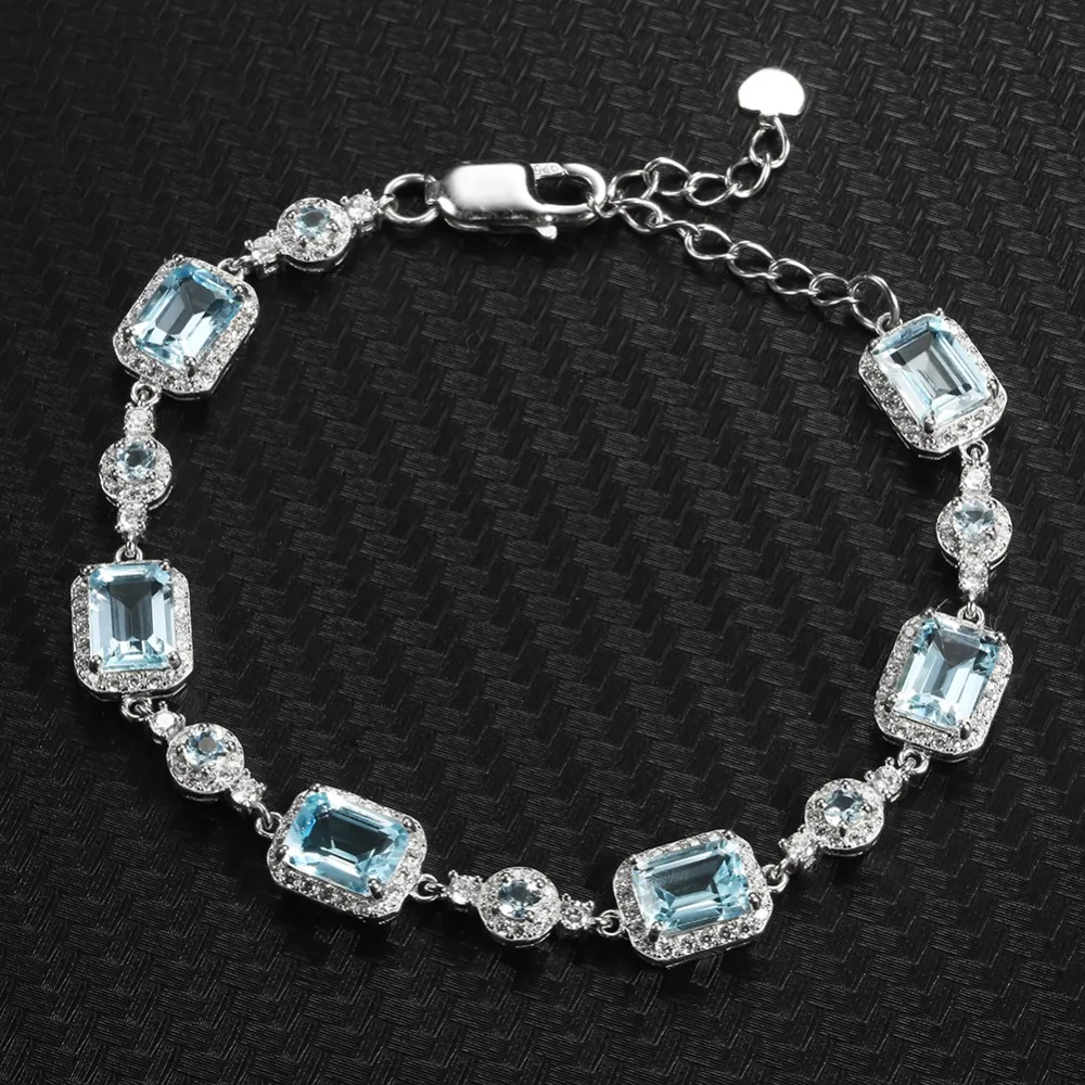 Женский браслет из серебра 925 пробы с натуральным голубым топазом 19Ct | Украшения и