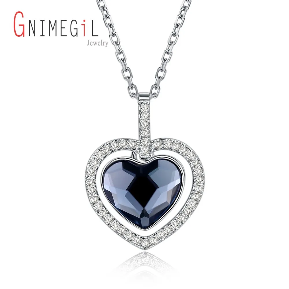 GNIMEGIL хрустальные синие ожерелья и кулоны модное серебро 925 пробы ювелирное