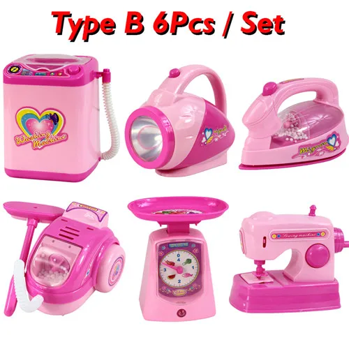 Type B 6Pcs Set Детские кухонные игрушки, мини-холодильник, микроволновая печь, блендер, светильник, эффект, ролевые игры, развивающие игрушки для детей, бытовая техника - Цвет: Type B 6Pcs Set