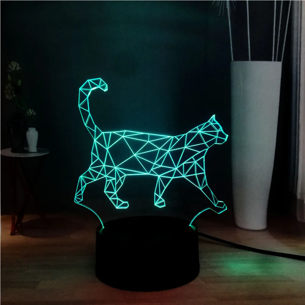 Новый иллюзия 3D ходьба ленивый кот 7 цветов Изменение светодиодный RGB DEC