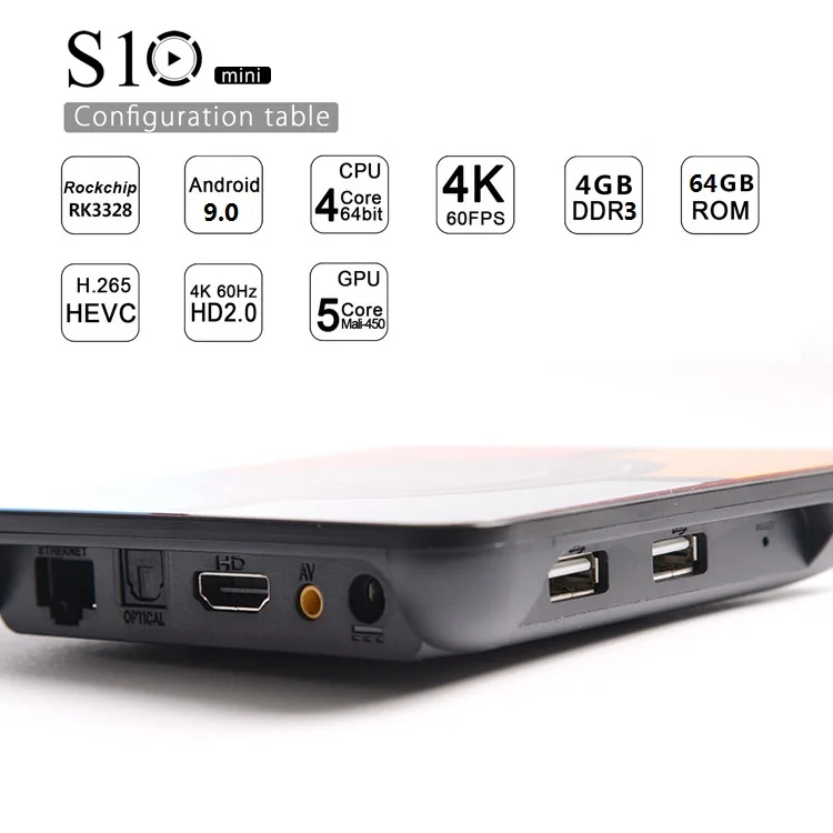 R-TV BOX S10 MINI Android 9,0 R-TV BOX S10 MINI 4 Гб DDR4 32 ГБ/64 Гб RK3328 четырехъядерный 2,4 ГГц wifi USB 3,0