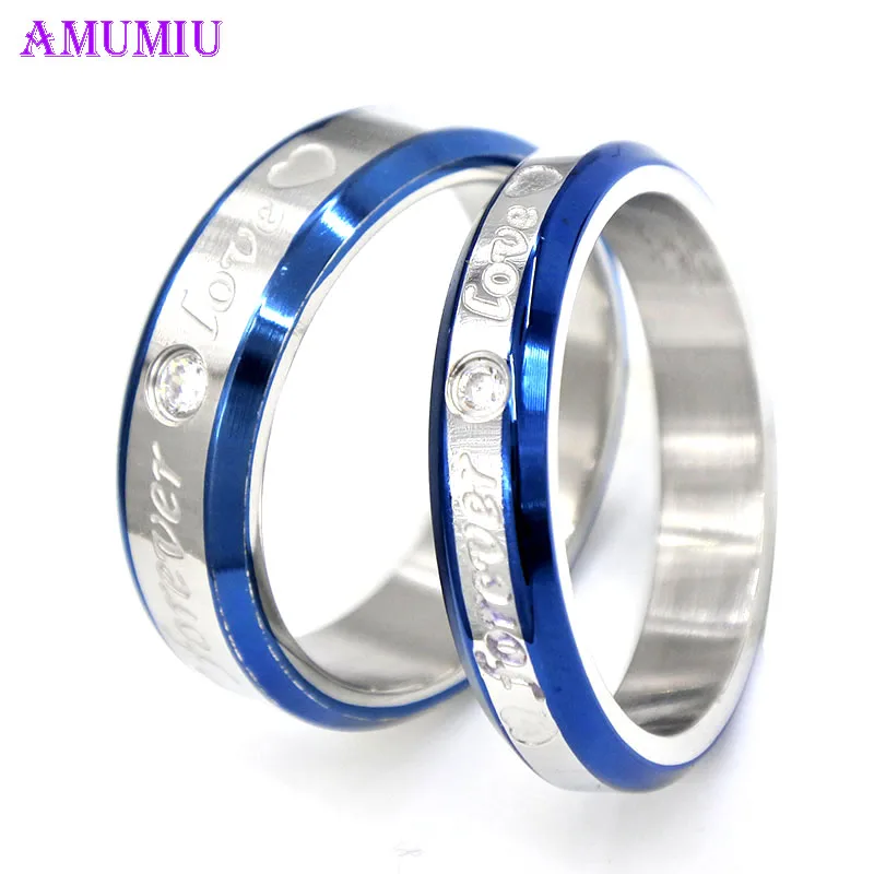 

AMUMIU forever love wedding rings for men women Lover's couple ring blue 316L stainless steel engagement jewelry R009