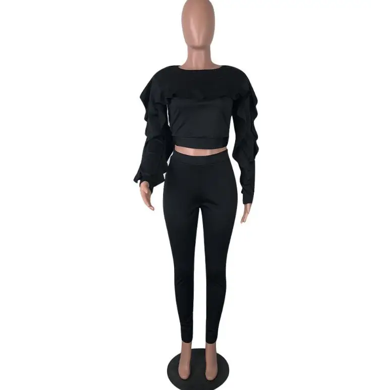 2018 autumn and winter new style European American fashion multi-color multi-code two-piece long sleeve edge | Женская одежда