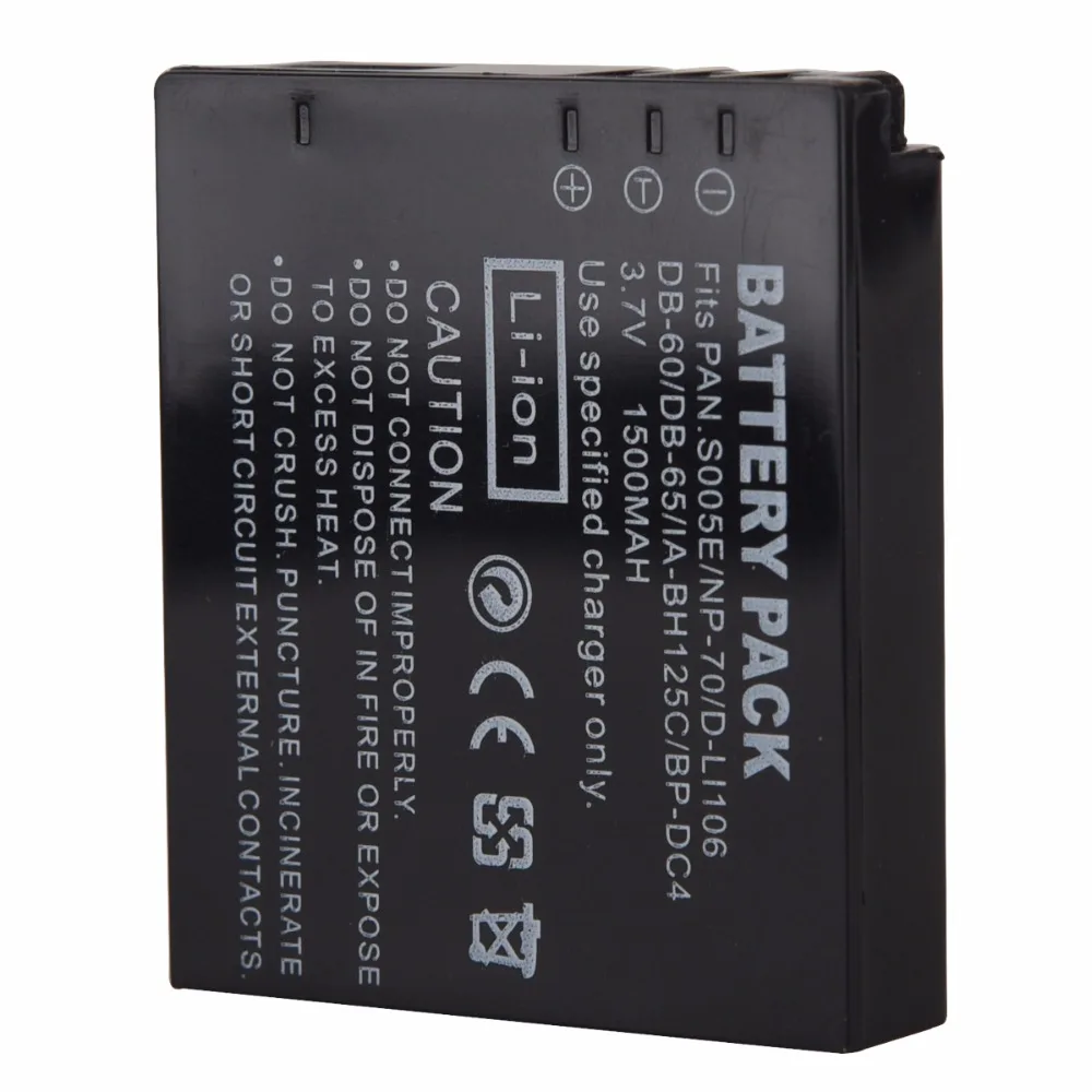 1x1500 мА/ч, DB-60/S005/FNP70 Замена Батарея для CGA-S005 CGA-S005A CGA-S005E/1B CGA-S005E DMW-BCC12 CGA-S005A/1B RICOH BJ-6