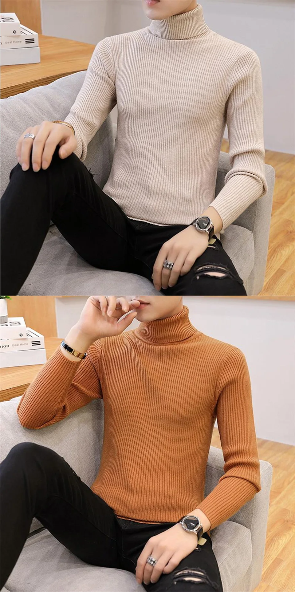 Winter Cashmere Thick Warm Sweater Men Turtleneck Brand Men's Sweater Slim Fit Pullover Men Knitwear Male Double Collar Sweaters