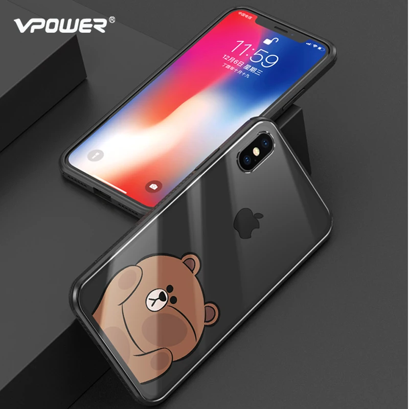 VPOWER для iPhone X 6 7 8 plus чехол с мультяшным рисунком закаленное стекло