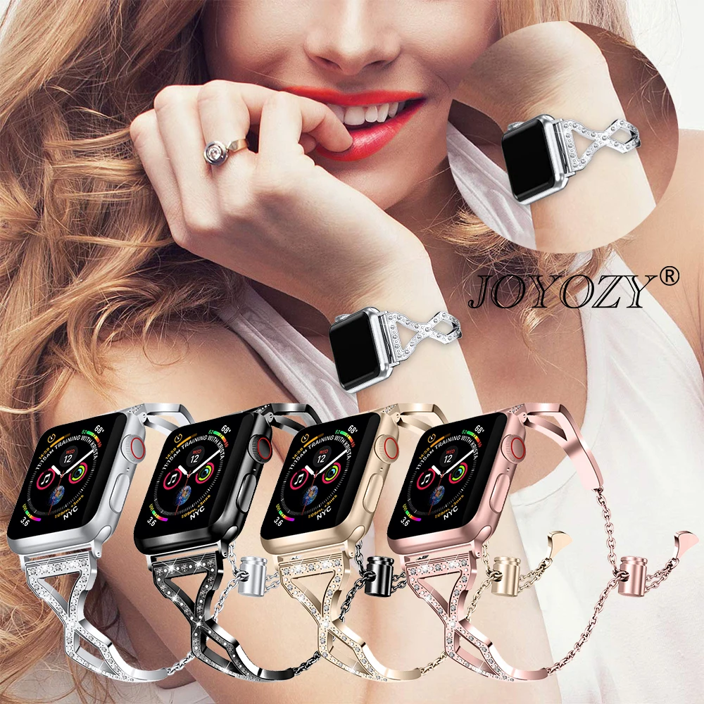 Joyozy бриллиантовые ремешки для часов Apple watch 38 мм 40 42 44 ремешок из нержавеющей стали