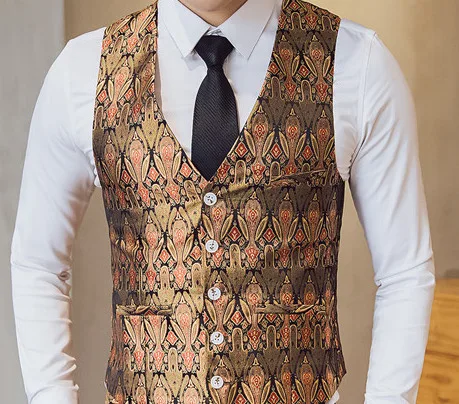 red Vest only Фирменный приталенный повседневный костюм Terno Masculino 3 шт./2 шт., мужской роскошный костюм с новым рисунком, костюмы с одной пуговицей, сценический смокинг 3XL-M - Цвет: red Vest only