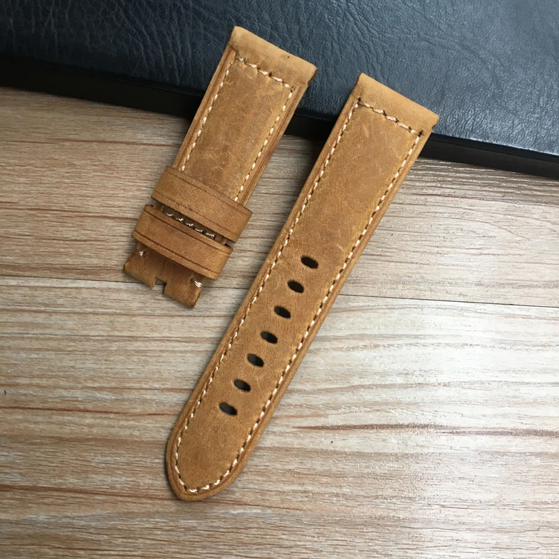 High Quality 24mm 26mm Italy Brown Black Gray Crazy Horse Genuine Leather Watchband Wristband For PAM Watch Strap