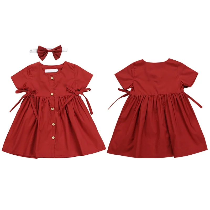 2Pcs Baby Girls Dress Sets Kids Solid Pattern Dresses Casual Short Sleeve Tutu Sundress with Headband | Детская одежда и обувь