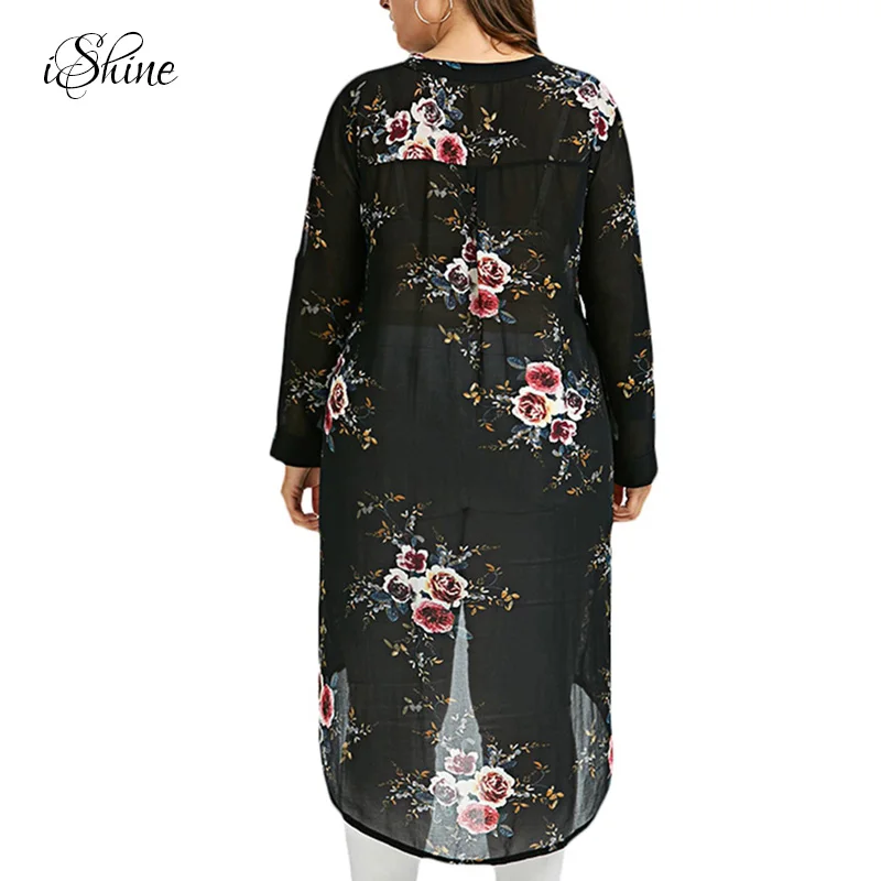 New Women Sexy Chiffon Shirts Blusa Long Sleeve V-neck Irregular 2017 Femme Shirt Tops Summer Autumn Blouses Plus Size Floral |