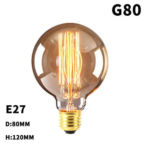 Винтаж лампа накаливания Эдисона E27 подвесной светильник в стиле ретро 220V 40W лампа Античная лампада накаливания светильник ST64 T10 T30 T45 G95 украшения - Цвет: G80 Type 2