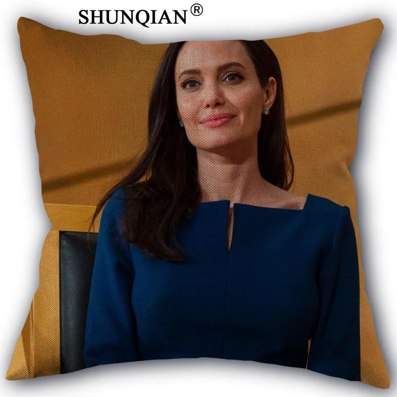 Льняная хлопковая наволочка с принтом Angelina Jolie, покрывало домашний текстиль, декоративная наволочка, индивидуальный подарок, 45x45 см, с одной стороны - Цвет: Pillowcase