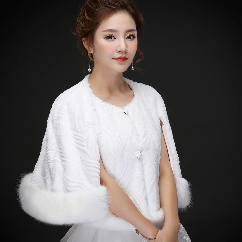 Elegant No Collar Fine Stripe Faux Fur Wrap Poncho With Button Solid Imitation Mink Hair Women Jacket | Аксессуары для одежды