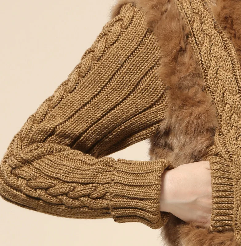 

Autumn winter new 2019 natural rabbit fur patchwork jacket women short knitted cardigan female clothes with hooded free shipping