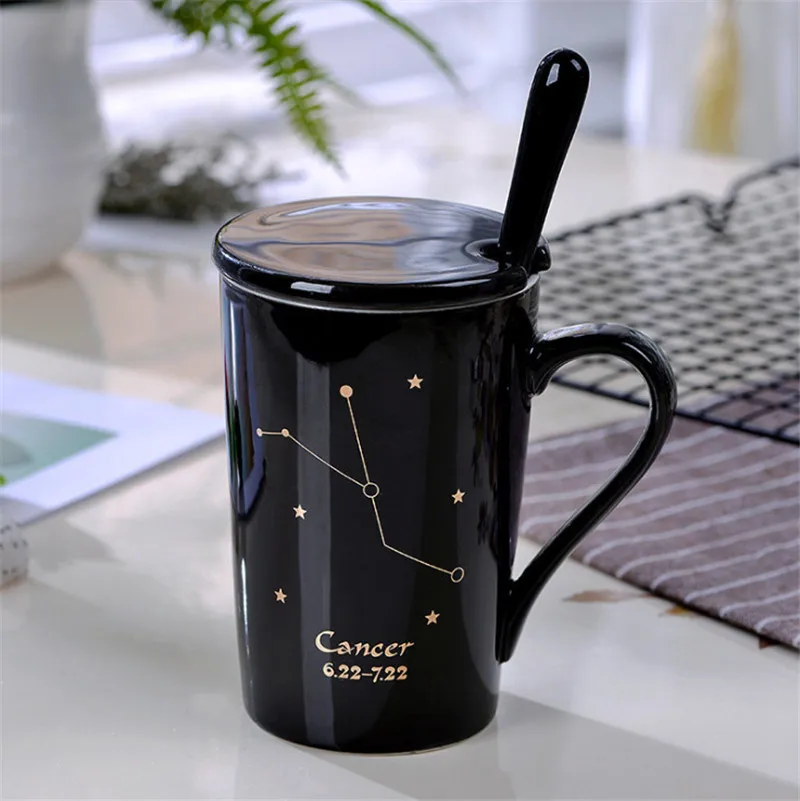 Креативная 12 созвездий молочная Кружка Кофейная Drinkware с крышкой и ложкой Высокое