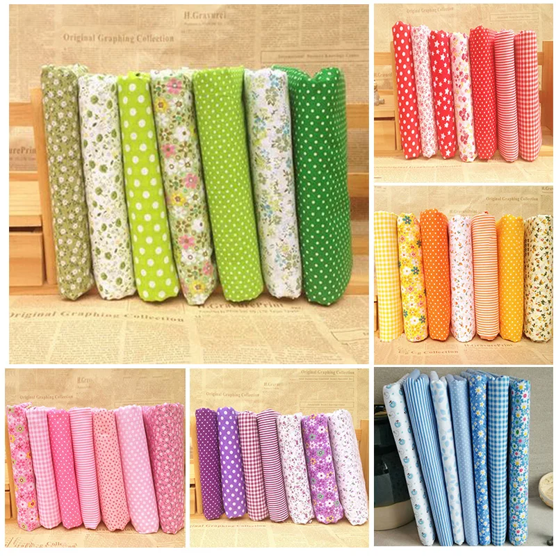 7pcs / Kit Cotton Fabrics Pre-cut Material For Handmade Diy Crafting Arts Cloth Handkerchief Yellow / Green / Purple / Red