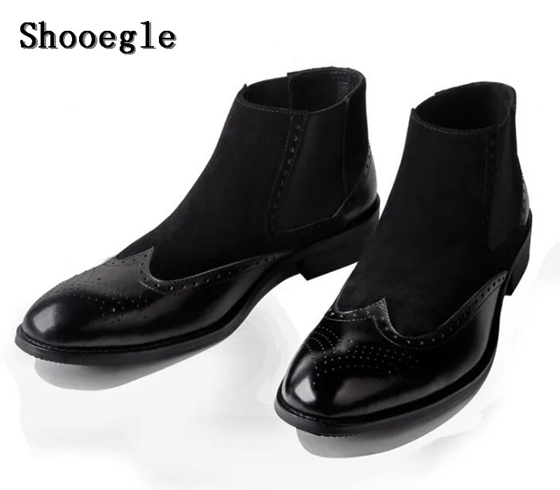 SHOOEGLE мужские черные коричневые кожаные ботинки Нескользящие ботильоны модные