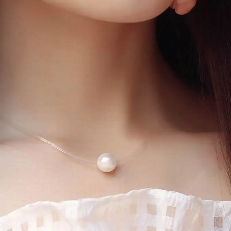 Простое невидимое прозрачное ожерелье из искусственного жемчуга Женское