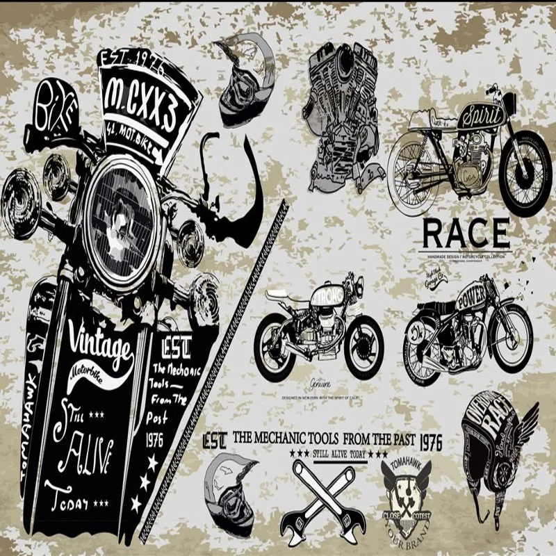 Обои 3d ретро ностальгия мотоцикл обои фон для декорирования Ресторан Бар Студия