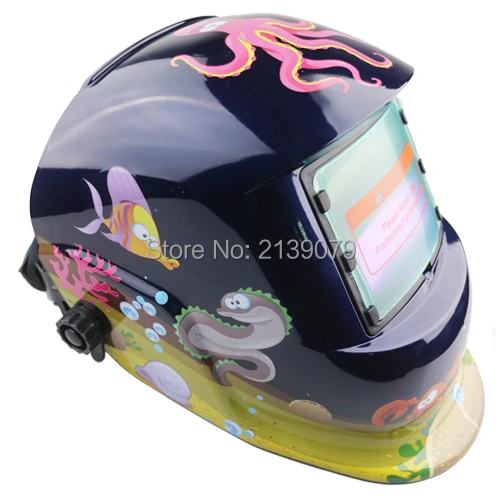 Сварочная маска на солнечных батареях с мультипликационным рисунком авто