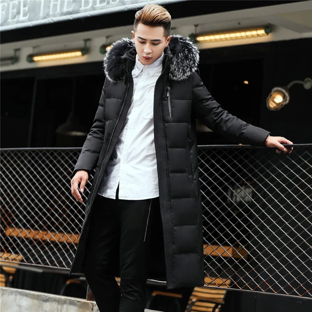 

Winter new brand raccoon collar men's park jacket men's long thick over the knee coat men's / women's winter jacket size 6XL