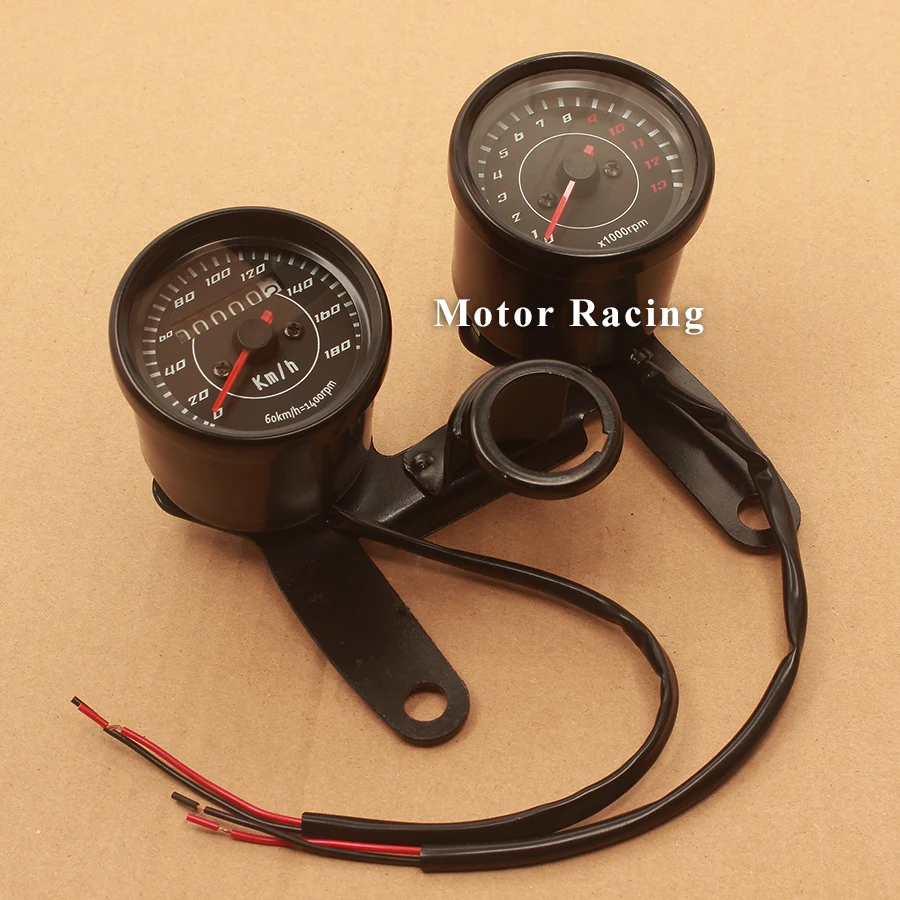 

Universal Black Motorcycle Mechanic Speedometer Odometer 12V Double Tachometer Meter LED Backlight for Honda GN125 Retro Vintage