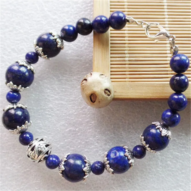 Браслет из натурального Lapis Lazuli (4 мм/6 мм/12 мм) Круглый эластичный 8 дюймов