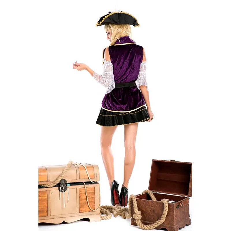 Новая мода фиолетовый Хэллоуин Вечеринка сексуальный пиратский костюм женский