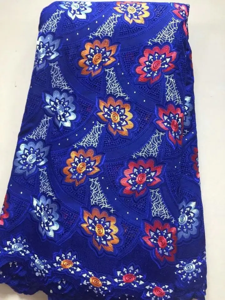 5Yards/pc Nice looking royal blue african cotton fabric and flower embroidery swiss voile lace for clothes LC7-1 | Дом и сад