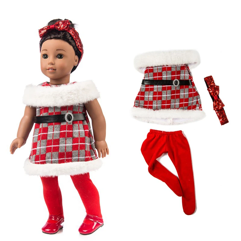 45cm doll clothes 18 inch Doll Warm fur Dress fit for Baby doll hairband for doll accessories