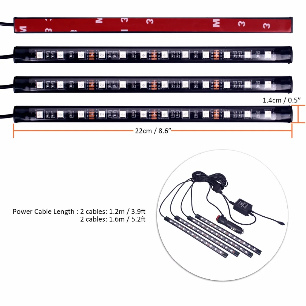 4 шт. Авто музыка Управление RGB Светодиодные ленты 12LED 5050 SMD голос гибкие