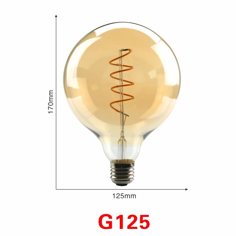 G125 E27 4W LATTUSO 220V Ретро Винтаж светодиодный спираль лампа накаливания светильник лампочка 2200K 4W 40W светодиоидная лампа с регулируемой яркостью Эдисон лампы C35 T45 A19 A60 ST64 G80 G95 G125 - Цвет: G125 E27 4W