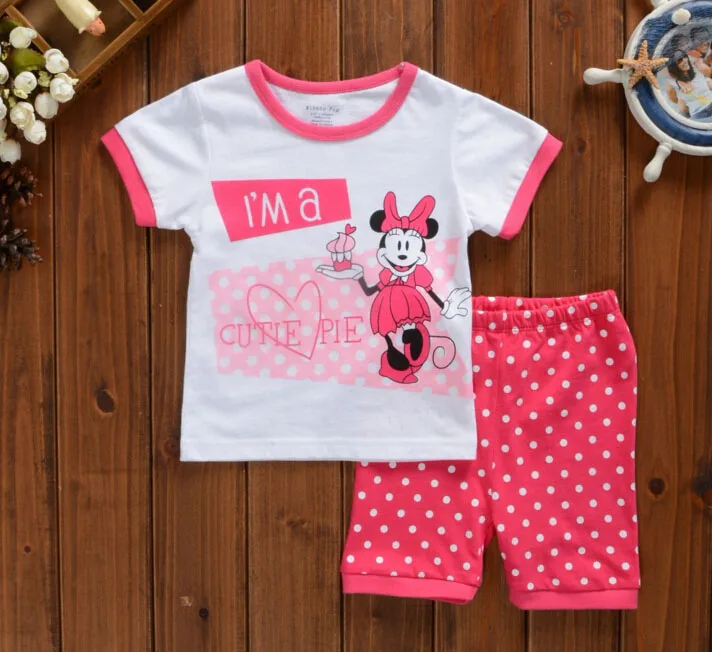 Ребенка девушка одежда летних девочек комплект одежды дети минни маус 2 шт.