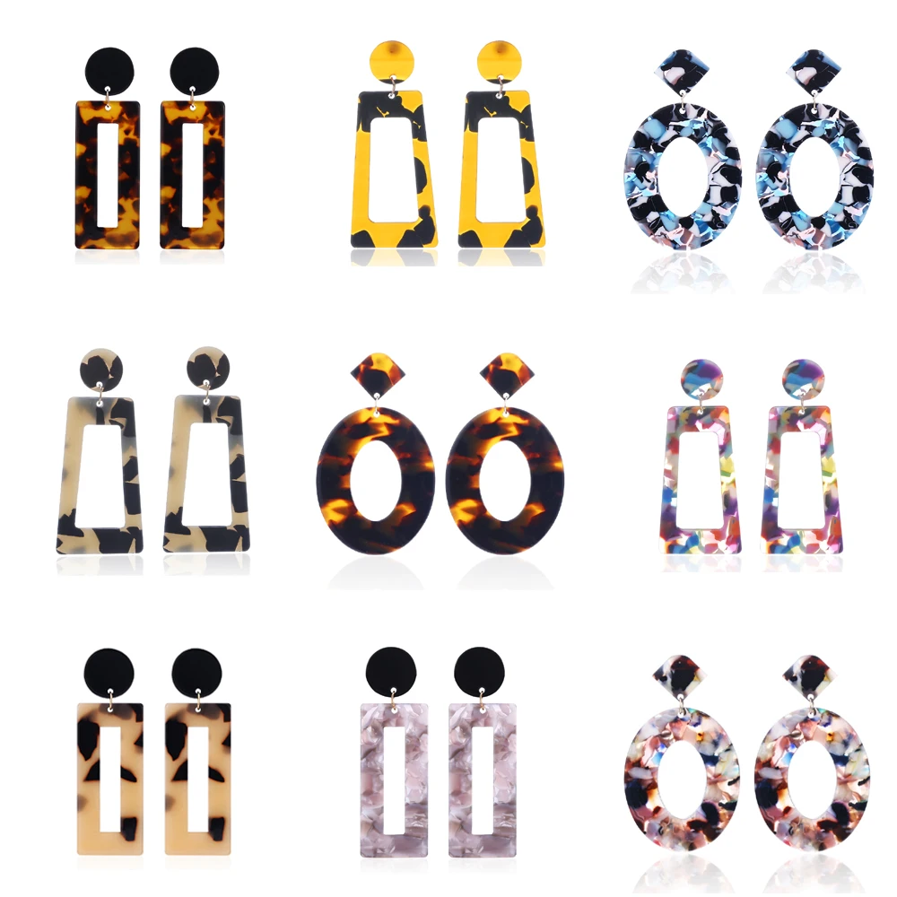 

HOCOLE Leopard Print Multi-Color Acrylic Acetic Acid Drop Earrings For Women Geometric Pendant Dangle Earring Jewelry Brincos