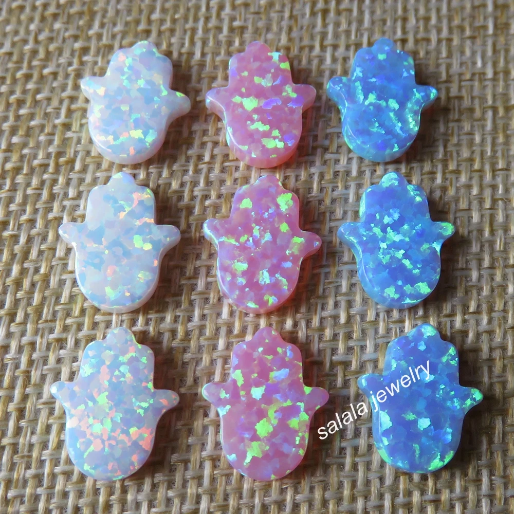 

60pcs/lot Mix Colors op06/op08 /op17 White Opal Hamsa 11x13mm Hamsa Opal Synthetic Fire Hand & Hamsa Opal