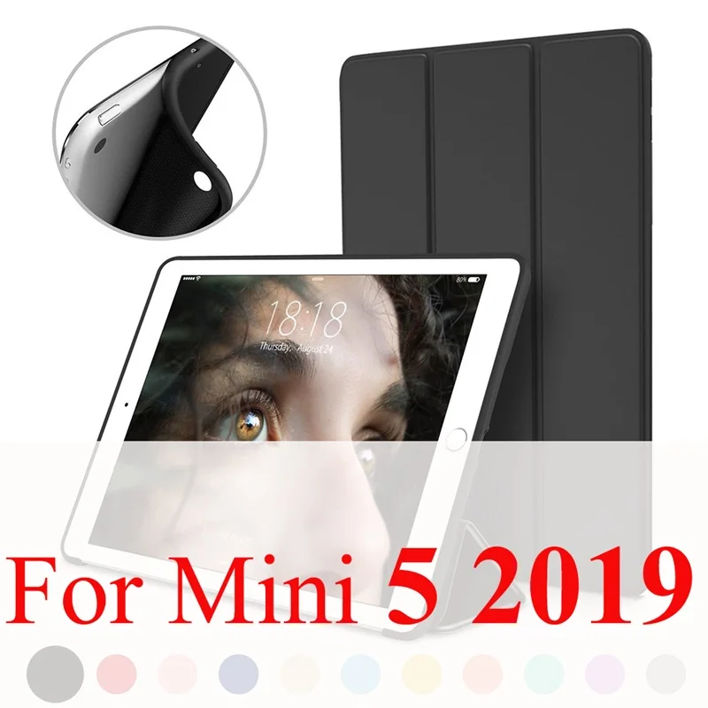 Black for mini 5 Чехол для Apple iPad Mini 4 3 2 1, тонкий чехол из искусственной кожи, мягкий силиконовый чехол с подставкой для iPad Mini 5, чехол - Цвет: Black for mini 5