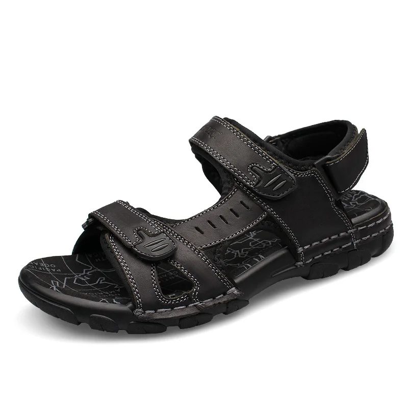Black CcharmiX/Большие размеры 38-46; мужские сандалии из натуральной кожи; новые летние прогулочные сандалии для мужчин; Модная брендовая уличная мужская повседневная обувь - Цвет: Black