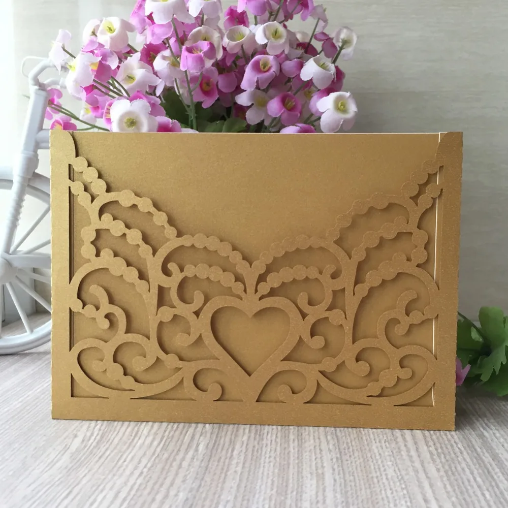 

40pcs/lot Chic Pearl Paper Invitations Card Laser Cut Wedding Card Birthday Party Decorations Pocket Design Postcard
