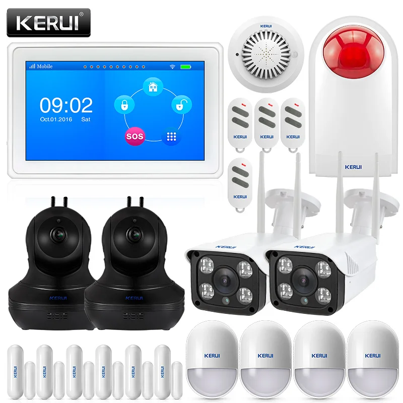KERUI K7 7 дюймов TFT Цвет Дисплей WI FI GSM охранная сигнализация Системы с 4Р 1080 Камера