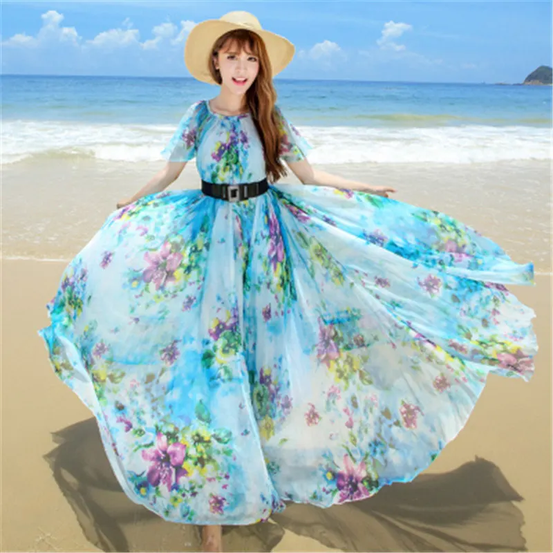 Пляжное платье длинное с принтом в виде бабочки из шифона для лета 2019|Женские
