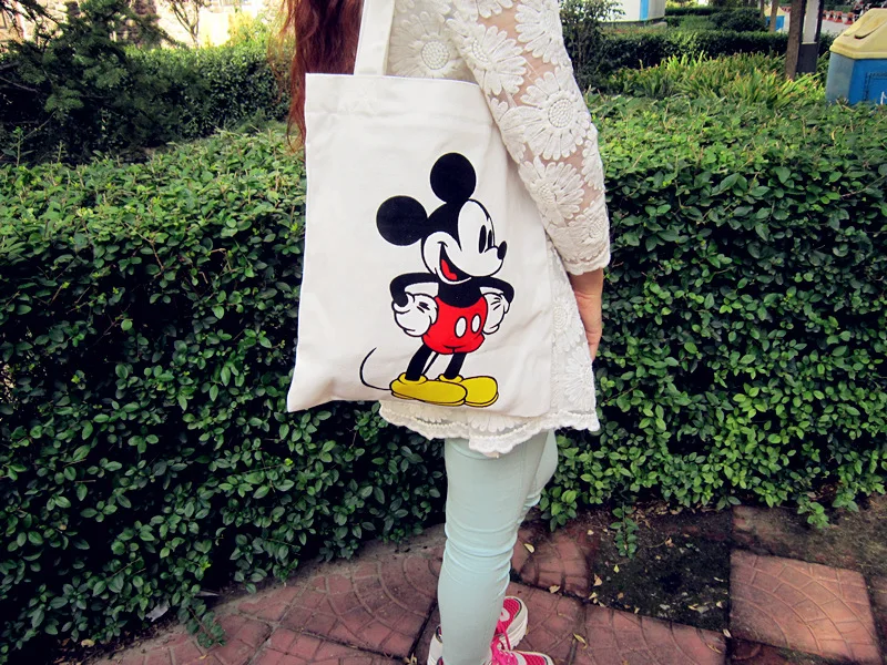 Disney Mickey Холщовая Сумка зеленая сумка для покупок маленькая свежая наплечная