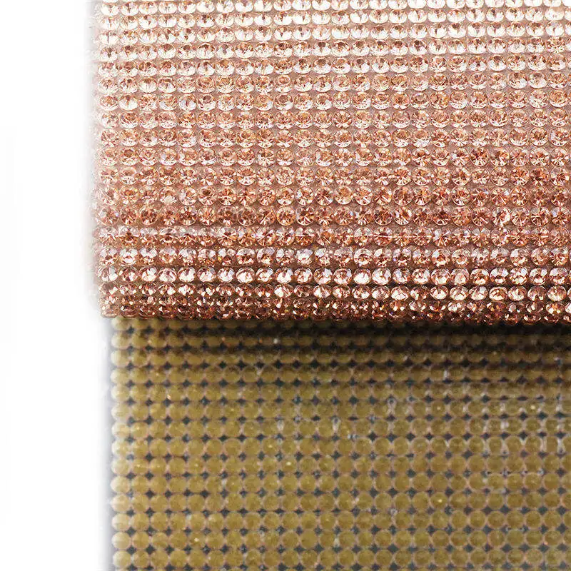 Champagne 24x40 см SS6/SS8 Bling стеклянная отделка горного хрусталя Кристалл самоклеющиеся и исправленное железо на сетчатый страз окантовка в рулоне DIY одежды - Цвет: Champagne