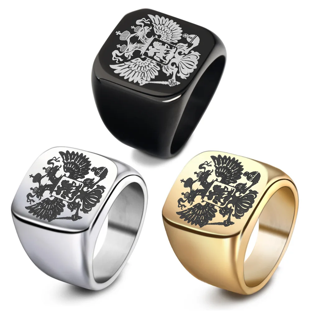 

MONLA Cool Eagle Ring With A Coat Of Arms Of The Russian Ring Stainless Steel Man High Quality Jewelry Ring Russian Style