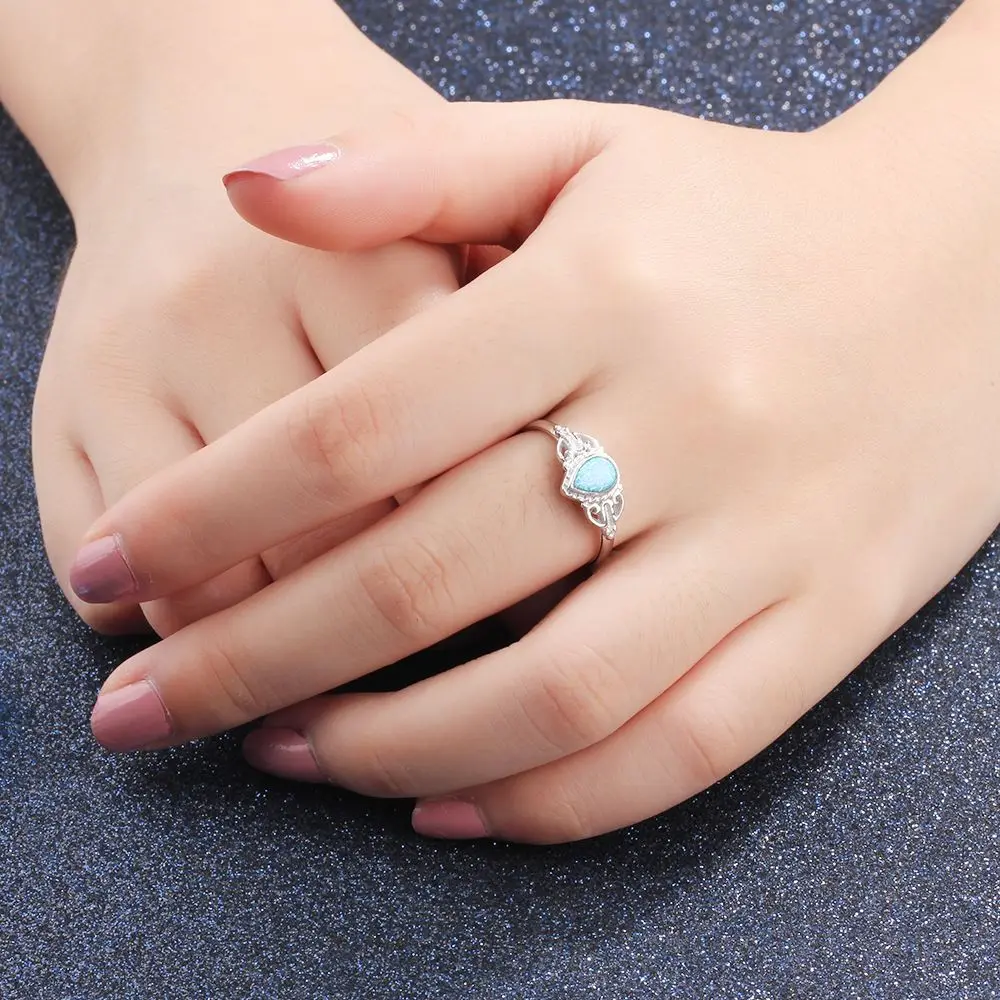 Женское кольцо из серебра 925 пробы с голубым опалом|stone ring|fashion rings womenring women |