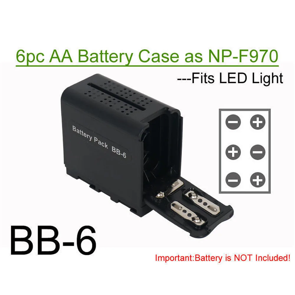 

2pcs Battery Case Pack BB-6 6pcs AA Batteries Power Work like NP-F970 For LED Video Light Panels For Monitor YN300 II DV-160V