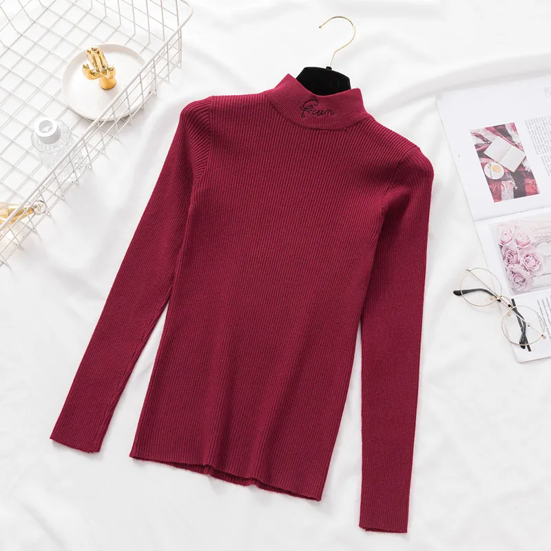 2019 New Spring Autumn Women Knitted Sweater Fashion embroidery Warm Turtleneck Casual long sleeved Pullovers And Sweaters | Женская