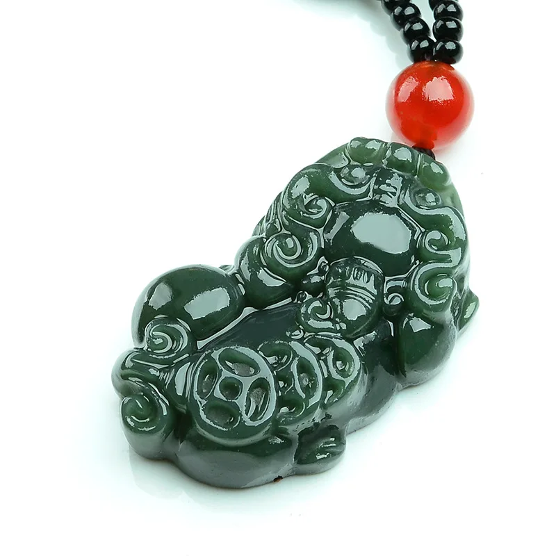 Сертификат Натуральная Зеленая Каменная Резная подвеска PIXIU Lucky Amulet кулон