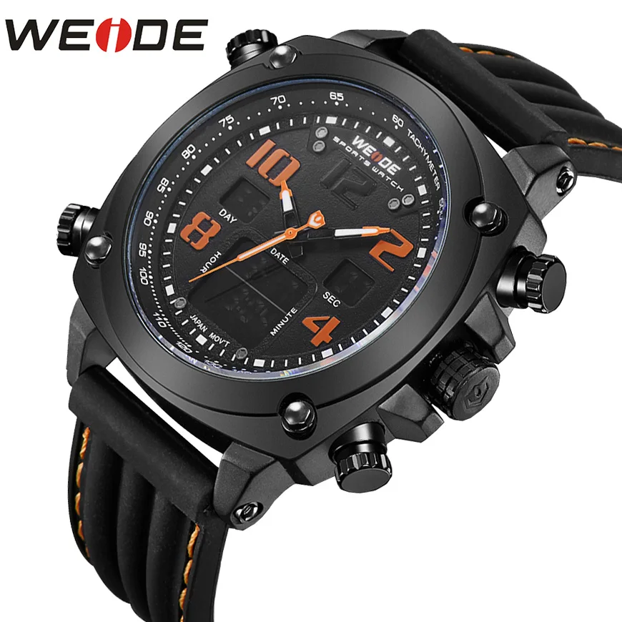 WEIDE Элитный бренд Для мужчин Спортивные часы кварцевые Светодиодные Военная Униформа Открытый Повседневное